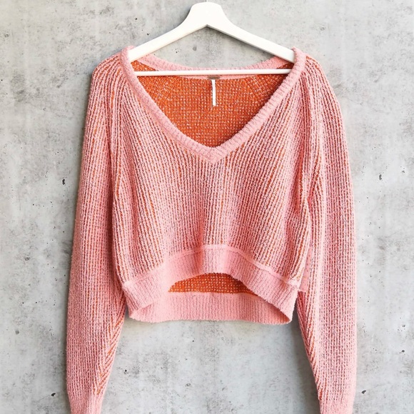 Free People V-Neck Sweater in Coral - Picture 1 of 5